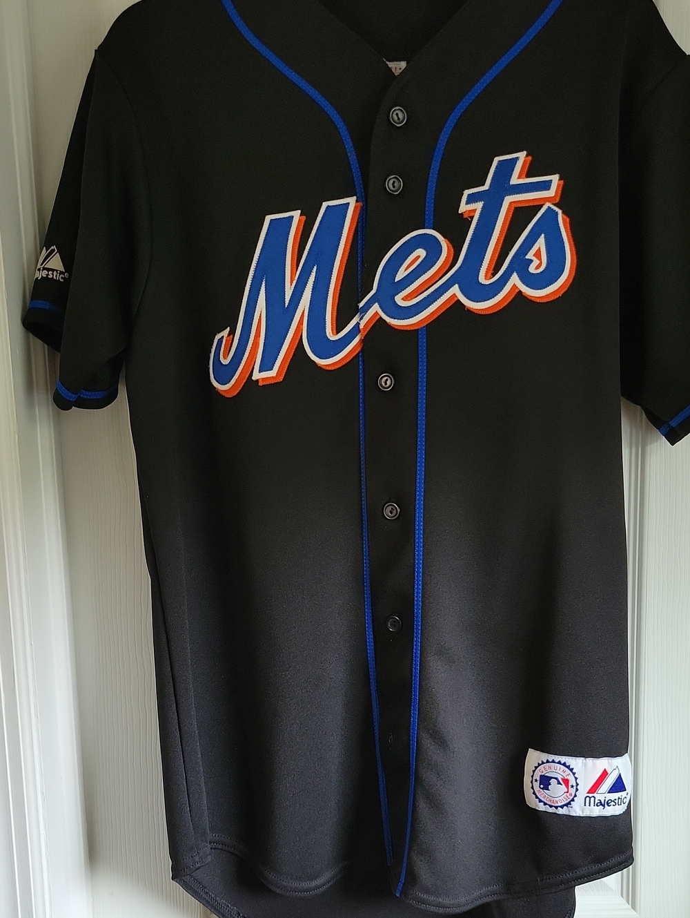 Vintage Autgentic Majestic Black Mets Button-Front Jose Reyes Jersey Size M